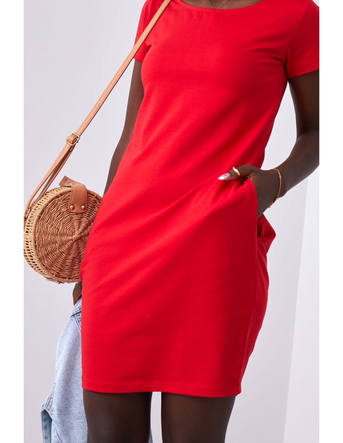 Red dress with short sleeves 9967 - Online store - Boutique